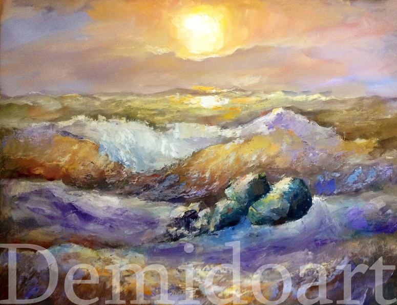 ocean at sunset oil on canvas 28x35.JPG