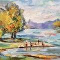 kids on a lake,12x16,oil on canvas,Vladimir Demidovich