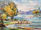 kids on a lake,12x16,oil on canvas,Vladimir Demidovich