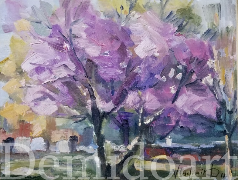 Blooming tree,7x9,oil on board,Vladimir Demidovich