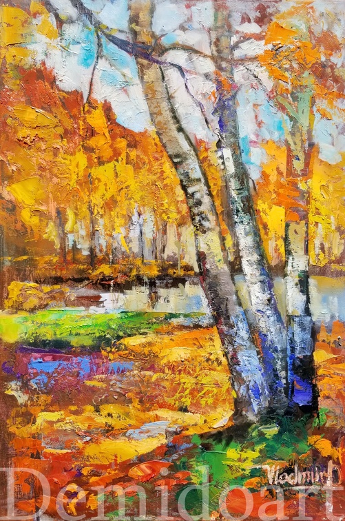 Fall in the forest,22x28,oil,cold wax