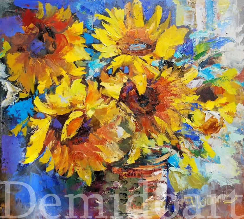 Sunflowers,oil on canvas ,28x31,Vladimir Demidovich