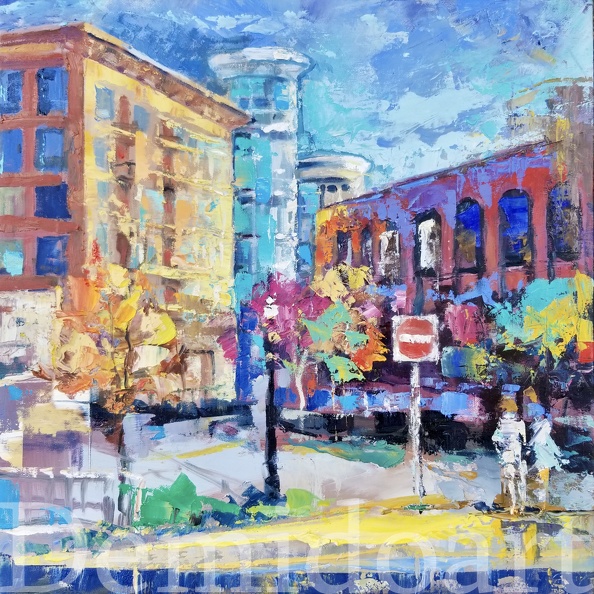 Downtown,19x19,oil on canvas
